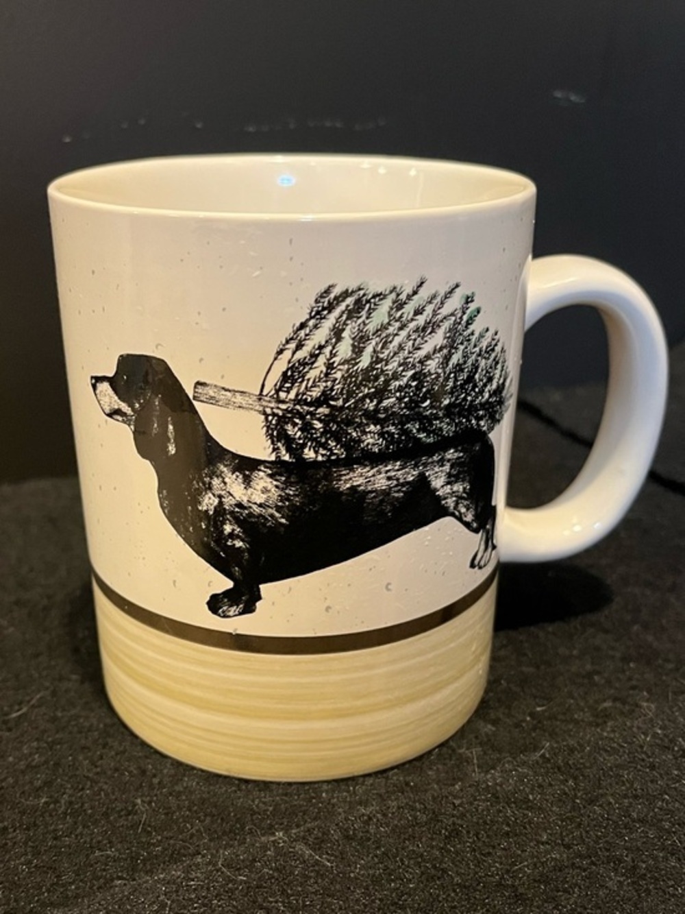 Dachshund Tree Carrying Ceramic Mug - Black and Cream by Jingles & Joy 16 oz.